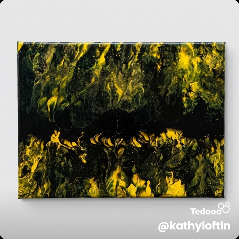 Original Abstract Black and Yellow Fluid Art Canvas -Digital Prints Available